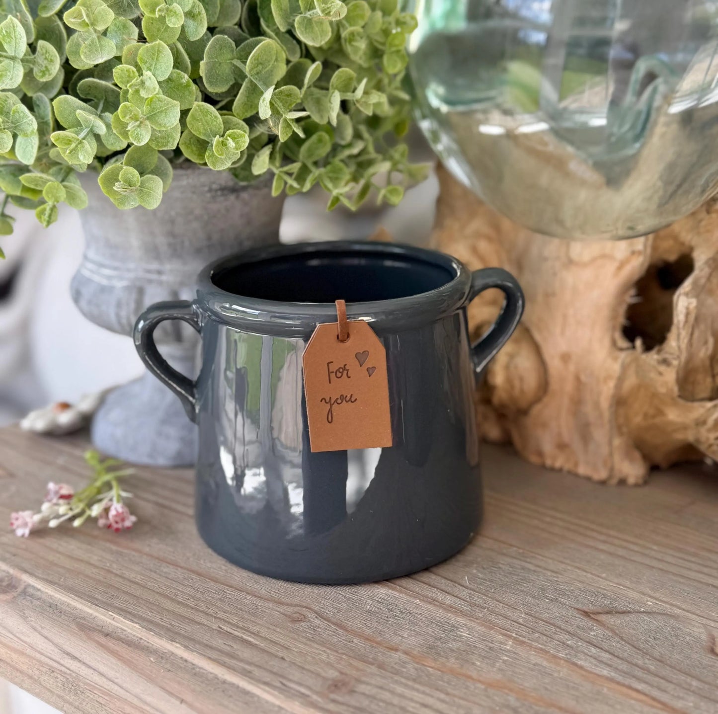 Dark Grey Ceramic Pot with 'For You' Tag - 2 Sizes Available