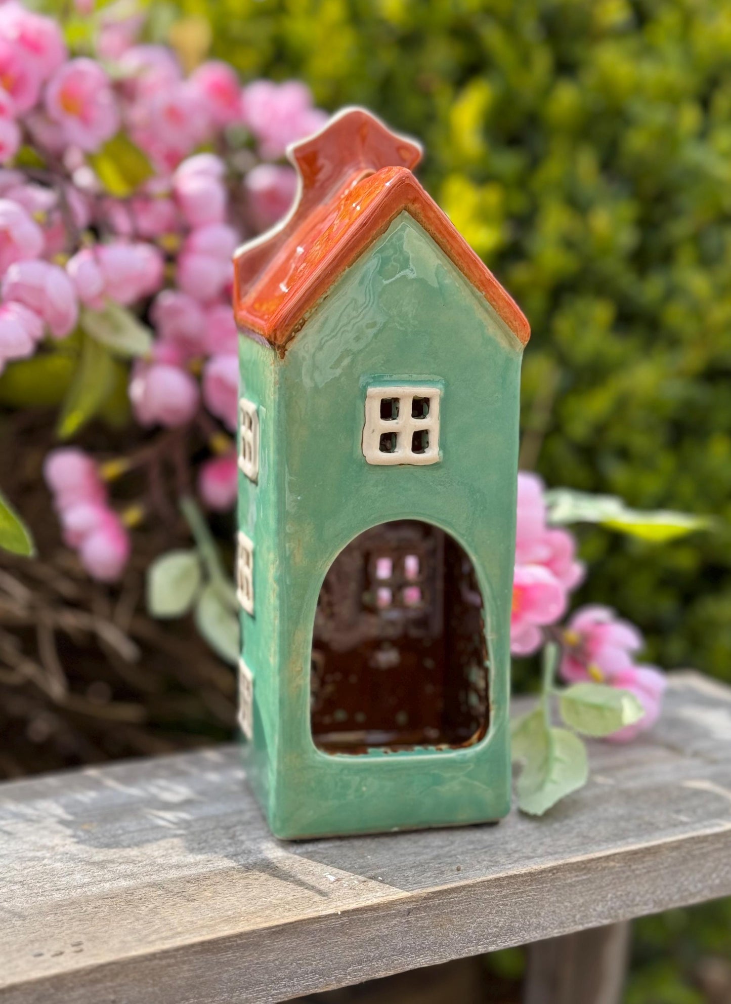Green Ceramic Dutch House Tealight Holder