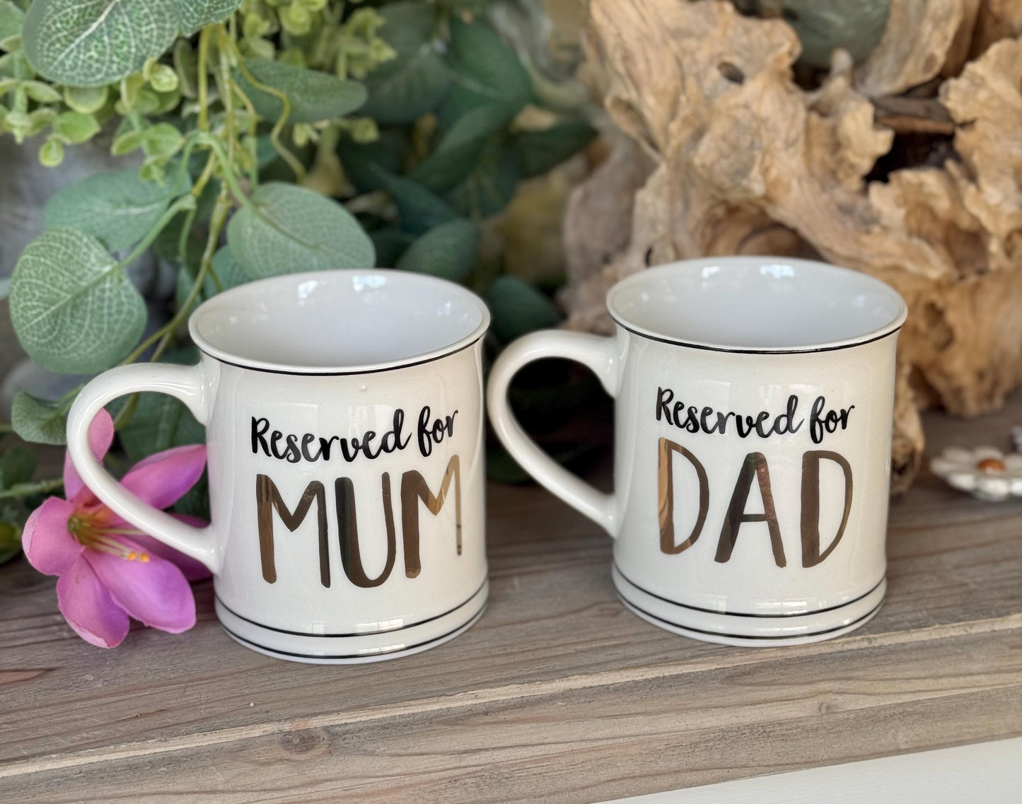 Sass and Belle White Mum / Dad Porcelain Mugs.