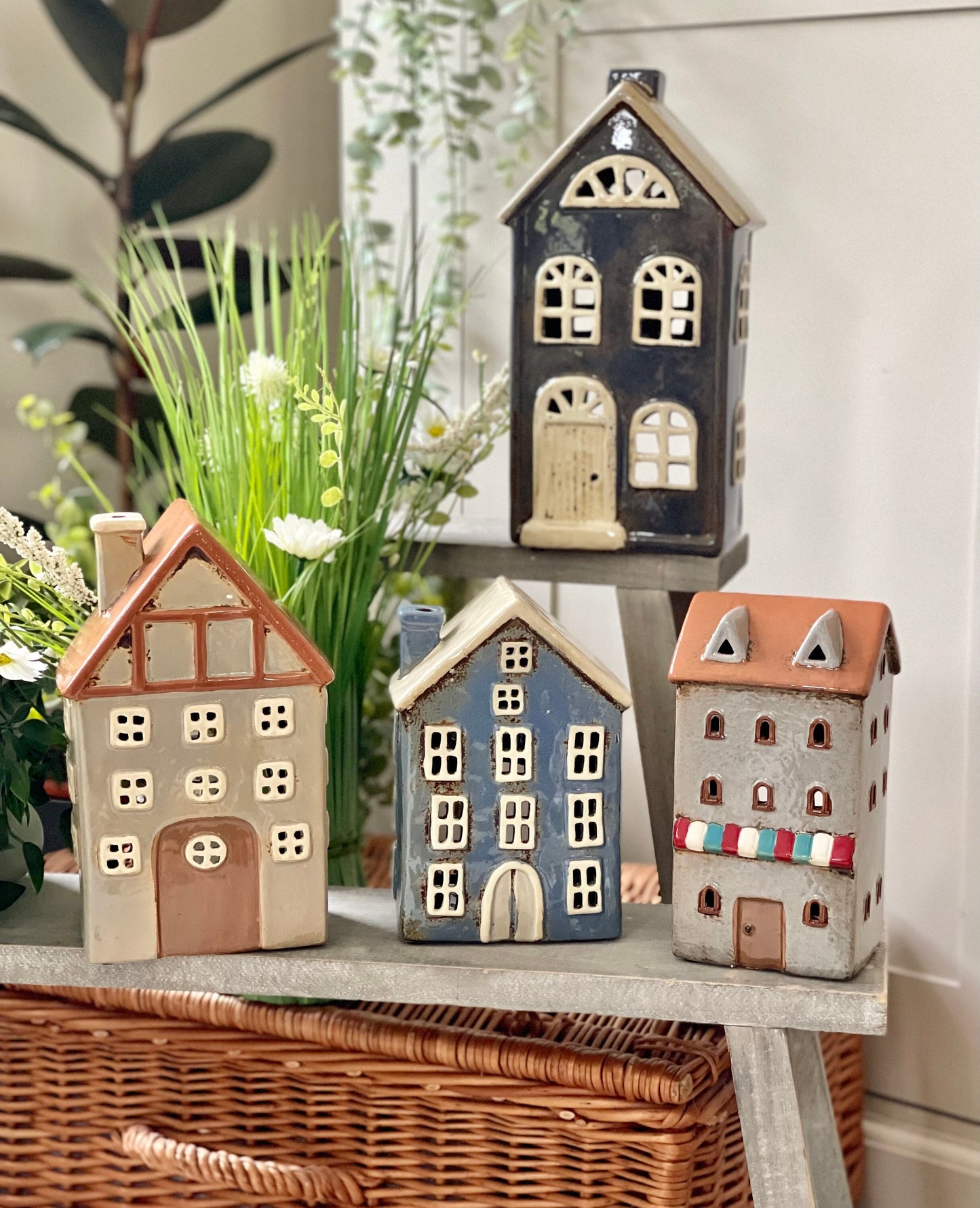 Pale Blue Ceramic House /Cottage Candle Holder