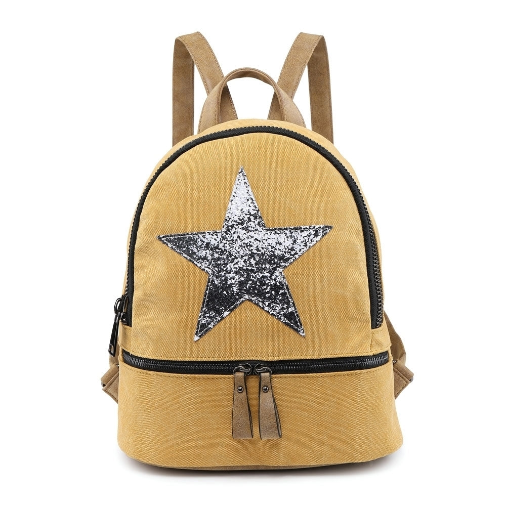 Yellow Canvas Rucksack/Backpack with Silver Star