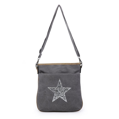 Grey Flat Star Cross Body Messenger Bag