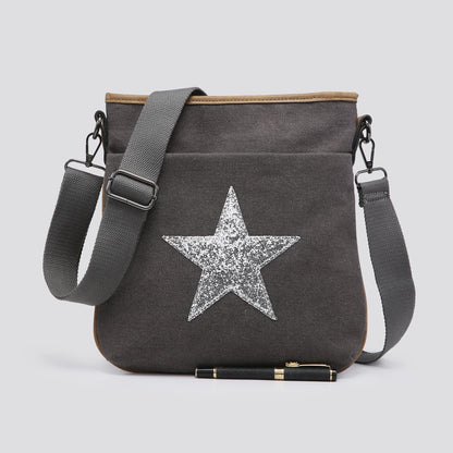 Grey Flat Star Cross Body Messenger Bag