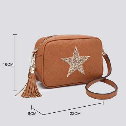 Tan Cross Body Handbag with Gold Star