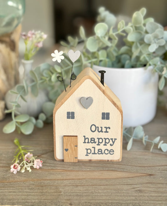 Wooden House Block  "Our Happy Place"