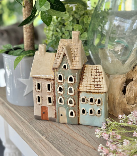 Tiled Three Houses Tealight Holder