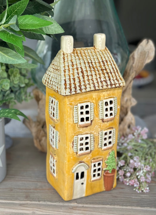 Yellow Ceramic House /Cottage Candle Holder