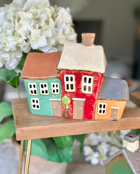 Ceramic Triple House/Cottage Candle Holder
