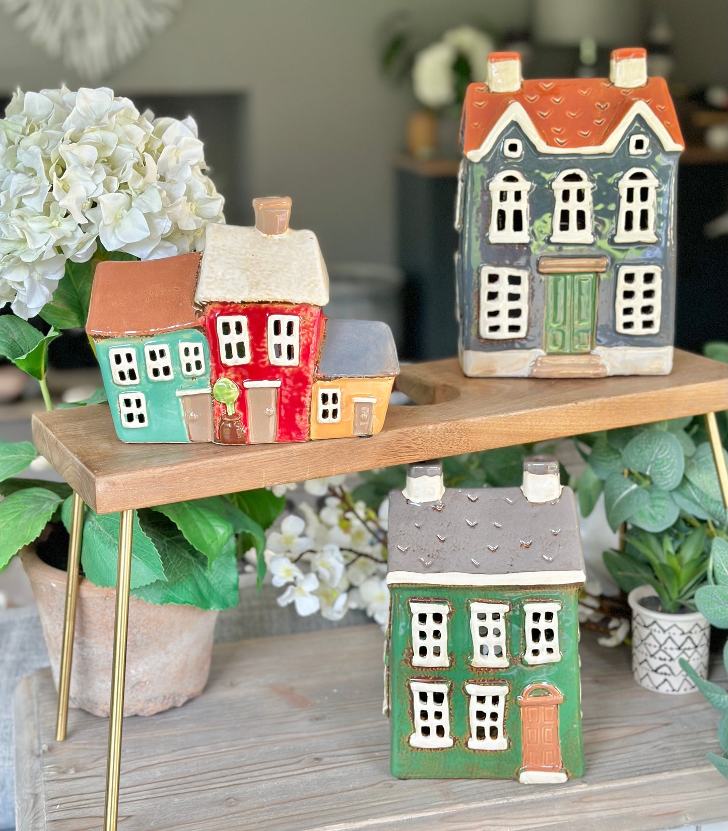 Blue/ Grey Ceramic House/Cottage Candle Holder