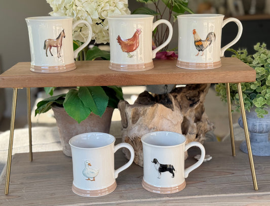 Stoneware Embossed Mug - Horse, Hen, Cockerel, Duck, Dog