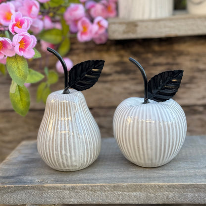White Ceramic Apple and Pear - Sold Individually