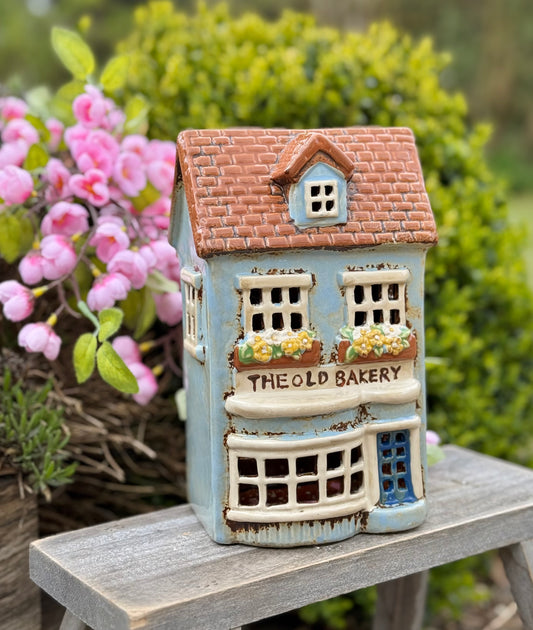 Blue Village Old Bakery Ceramic Tealight House