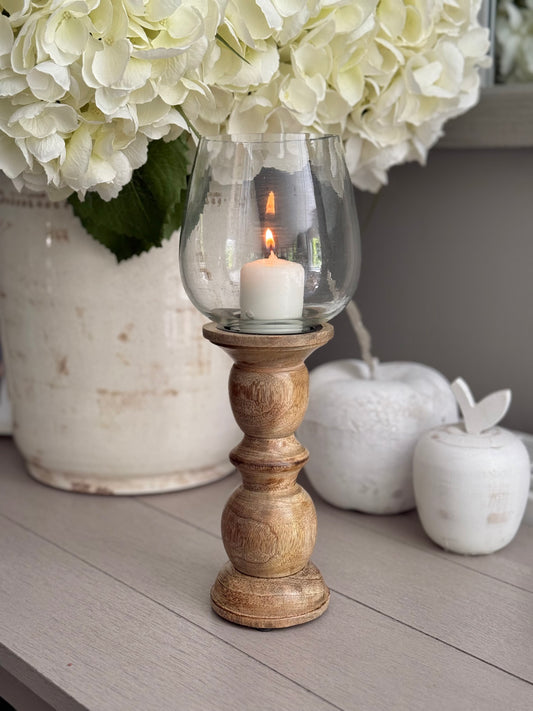 Wooden Candlestick/Lantern with Candle