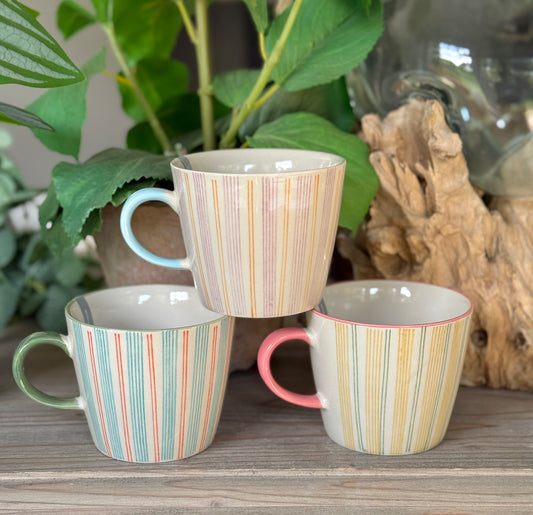 Ella Stipey Stoneware Mugs 12.5cm - 3 Colour Options Available