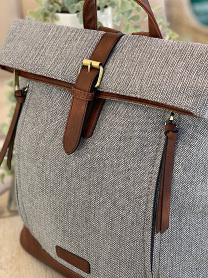 Grey Herringbone Rucksack/Backpack