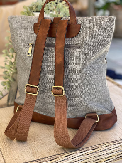 Grey Herringbone Rucksack/Backpack