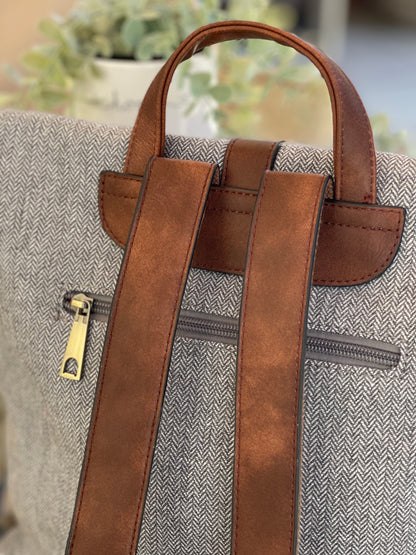 Grey Herringbone Rucksack/Backpack