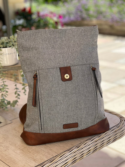 Grey Herringbone Rucksack/Backpack