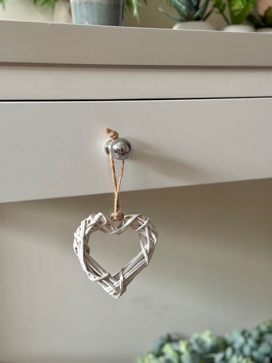 Small White Wicker Heart Hanger
