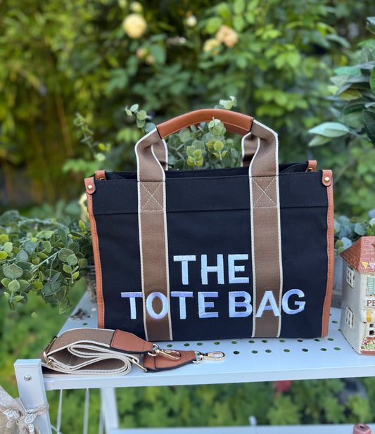 New Embroidered Tote Bag - Black