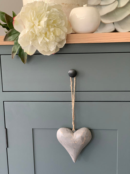 Vintage Solid Wood Heart - Grey