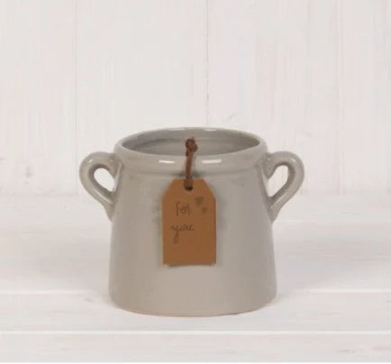 Small Ceramic Pot with Tag -  Grey 8cm