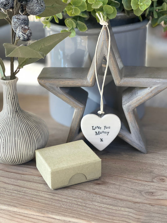 East Of India 'Love You Mummy’ Porcelain Heart with Gift Box