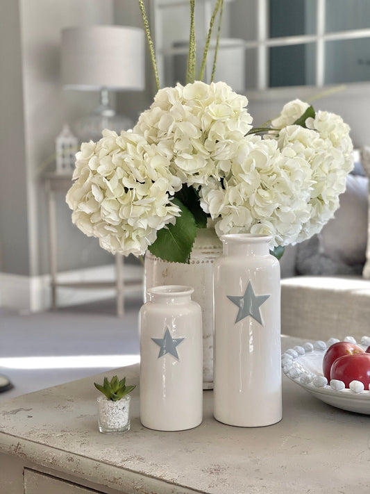 White Vase With Grey Star Decal - Available in 2 sizes