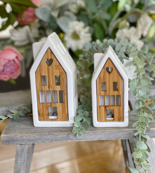 Wooden Front Ceramic LED House - 2 sizes Available