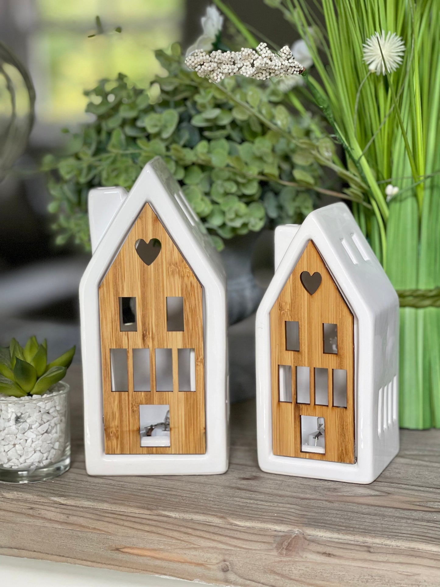 Wooden Front Ceramic LED House - 2 sizes Available