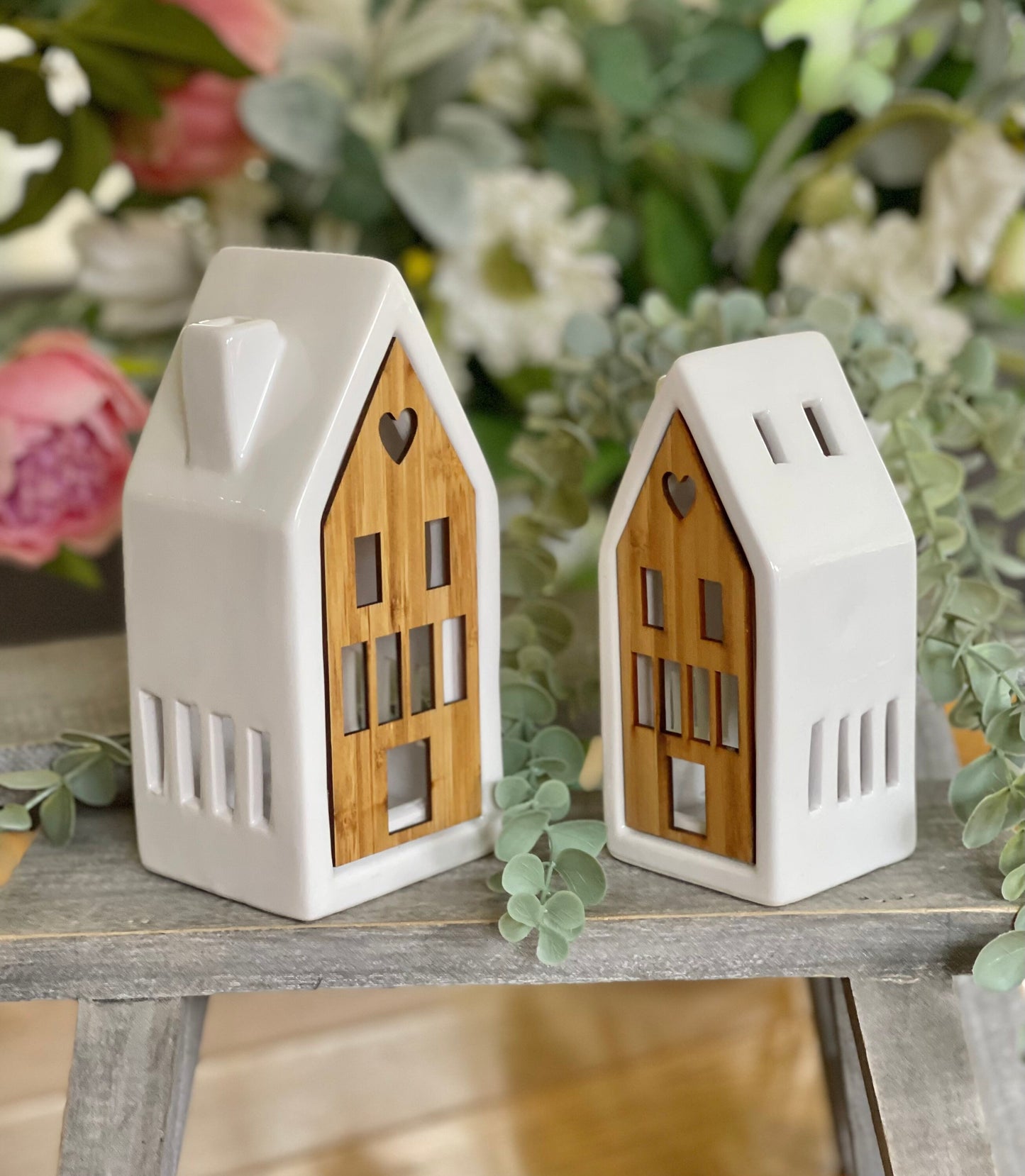 Wooden Front Ceramic LED House - 2 sizes Available