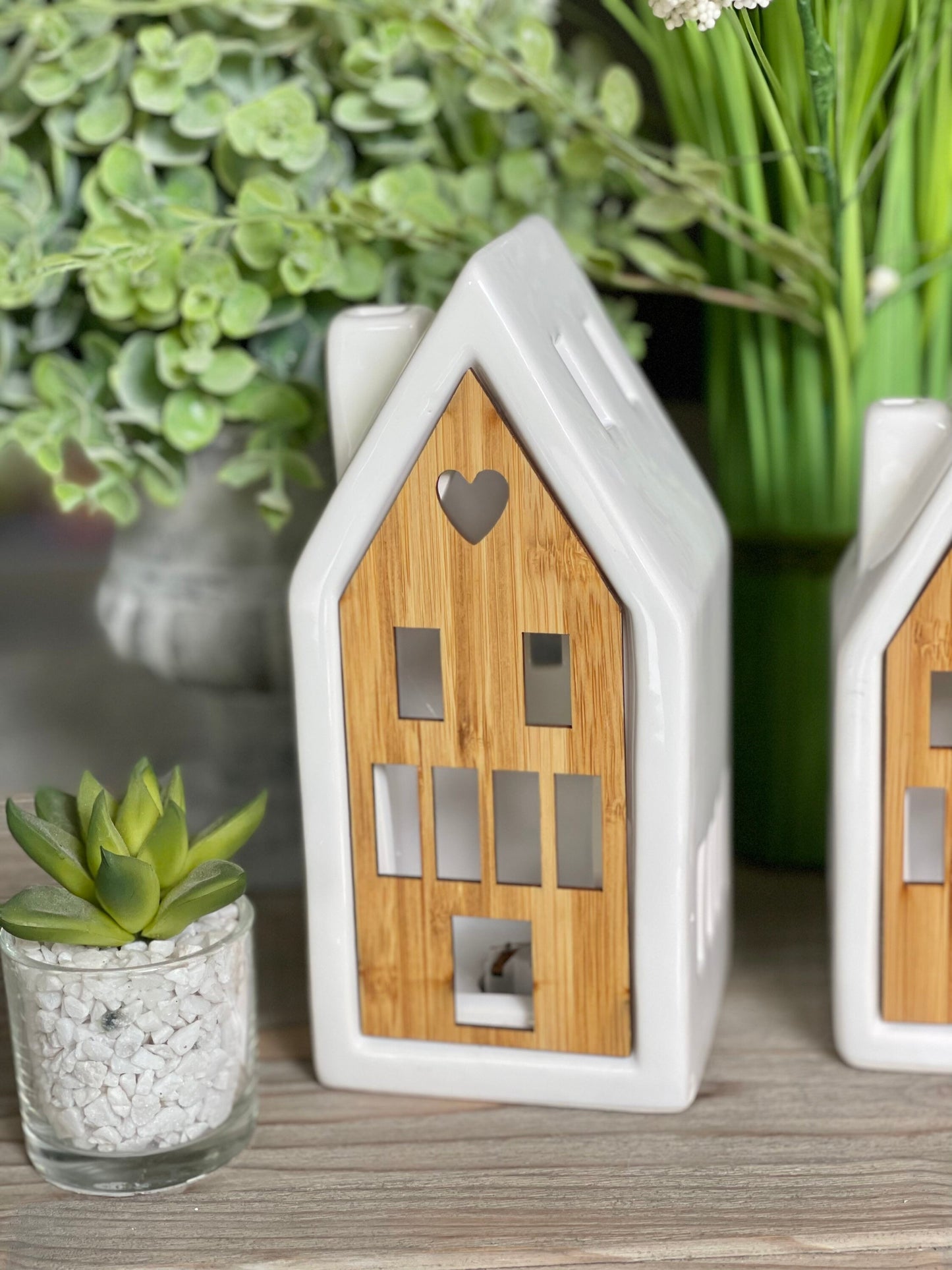 Wooden Front Ceramic LED House - 2 sizes Available