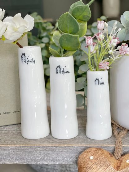 East Of India Set of 3 Porcelain Bud Vases - Home, Family, Love