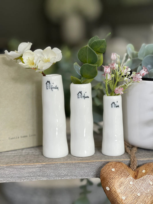 East Of India Set of 3 Porcelain Bud Vases - Home, Family, Love