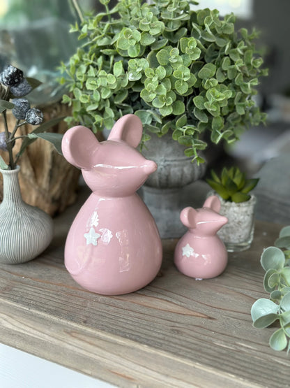 Pink Ceramic Mouse;  Available in 2 sizes.