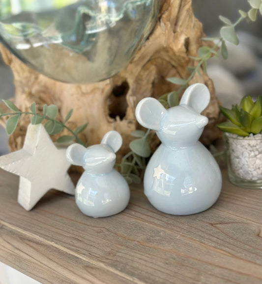 Blue Ceramic Mouse;  Available in 2 sizes.
