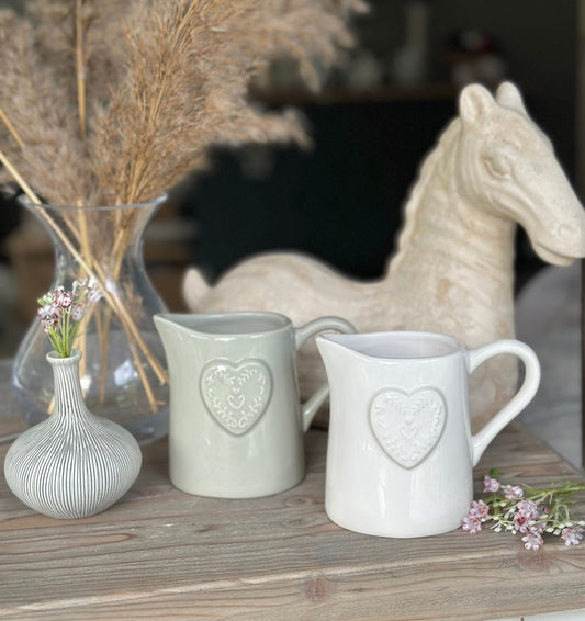 Gisela Graham Embossed Heart Small Jug - White or Grey
