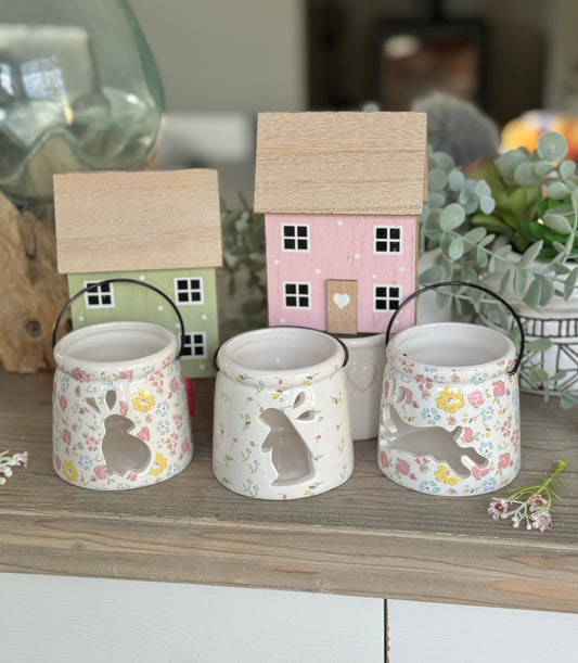 Floral Ceramic Tealight Holder with Bunny Cut Out - Available in 2 Designs