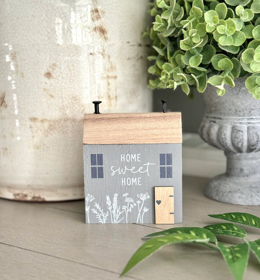 Grey Wooden House Block  "Home Sweet Home"