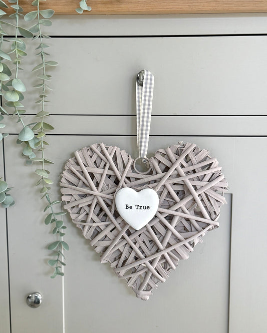 Taupe Wicker Heart Hanger - Be True