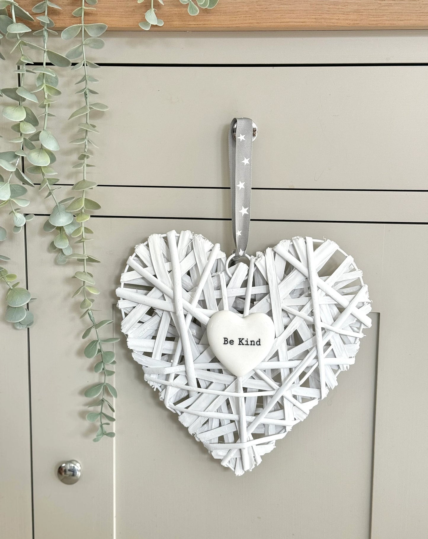 Be Kind White Wicker Heart Hanger