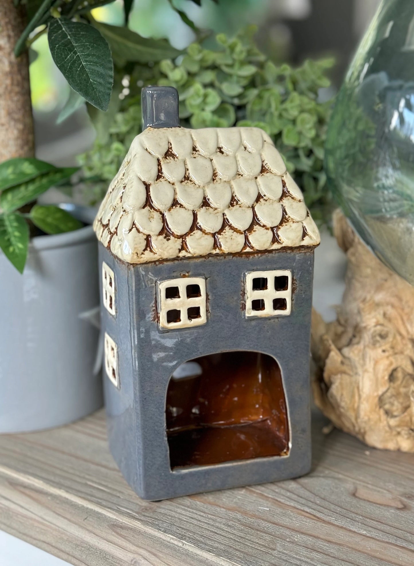 Navy Garden Ceramic Tealight House
