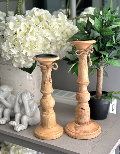 Mango Wood Candlestick  - Available  in 2 sizes