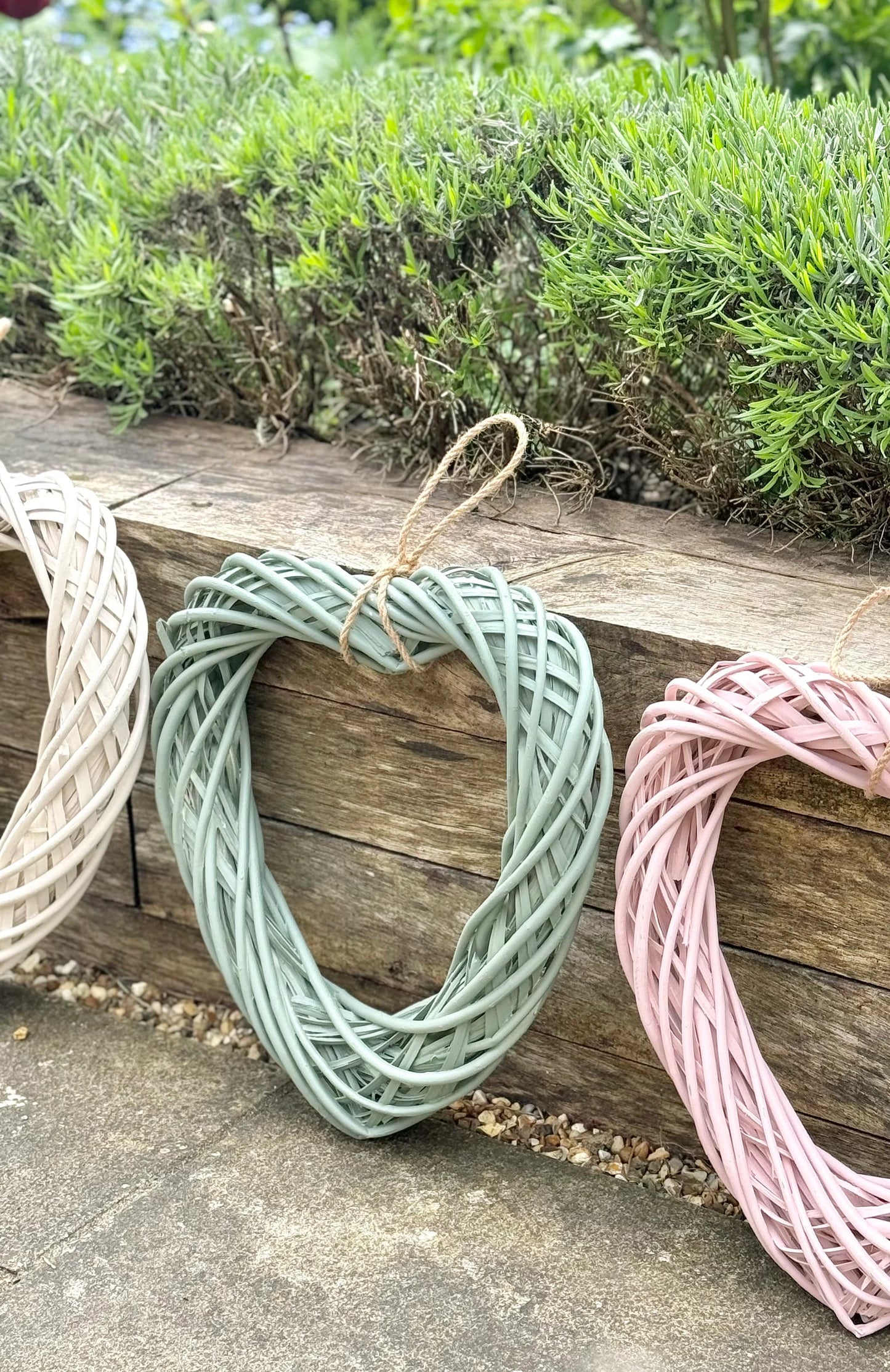 Medium Herb Green Wicker Hanging Heart - 40cm
