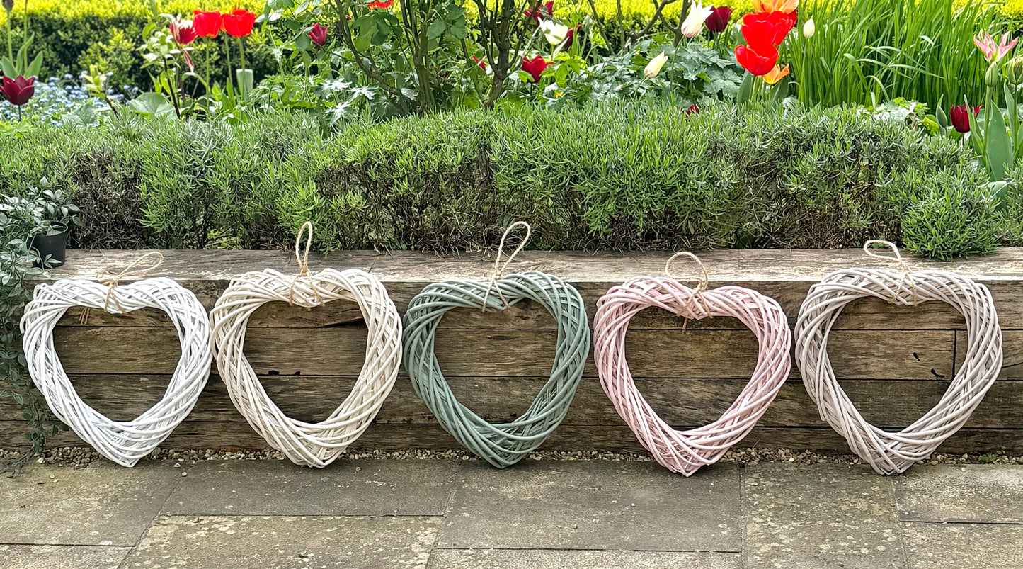 Medium Herb Green Wicker Hanging Heart - 40cm