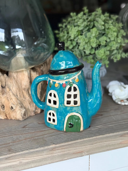 Blue Ceramic Teapot Candle Holder (Copy)