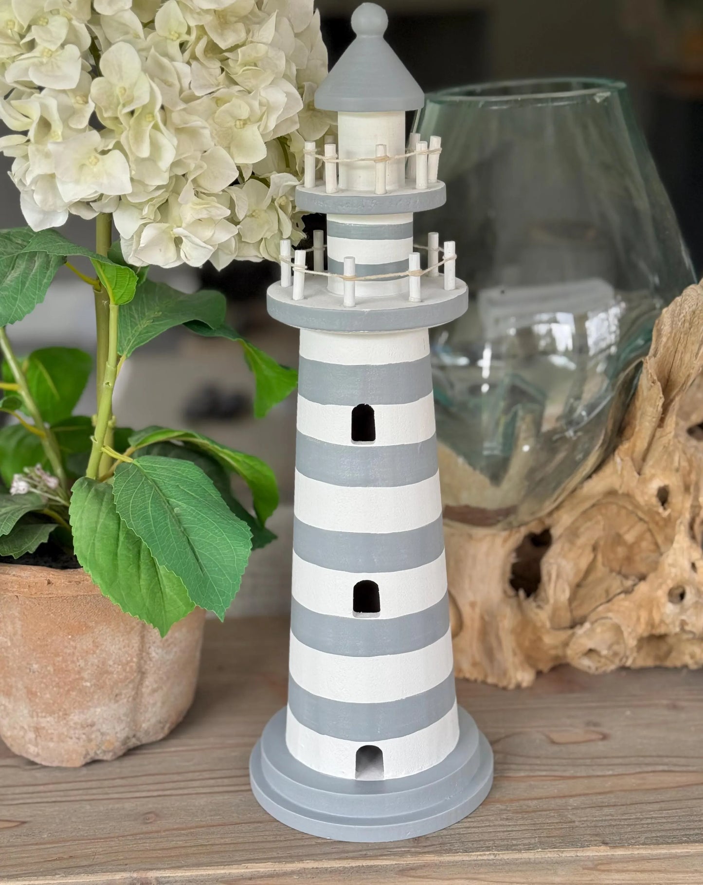Nautical Wooden Lighthouse - White and Grey