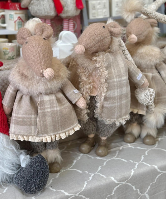 Super Soft Mr and Mrs Mouse with Fur Coats.  Available as a couple or individually
