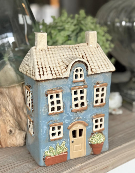 Blue Garden Ceramic Tealight House