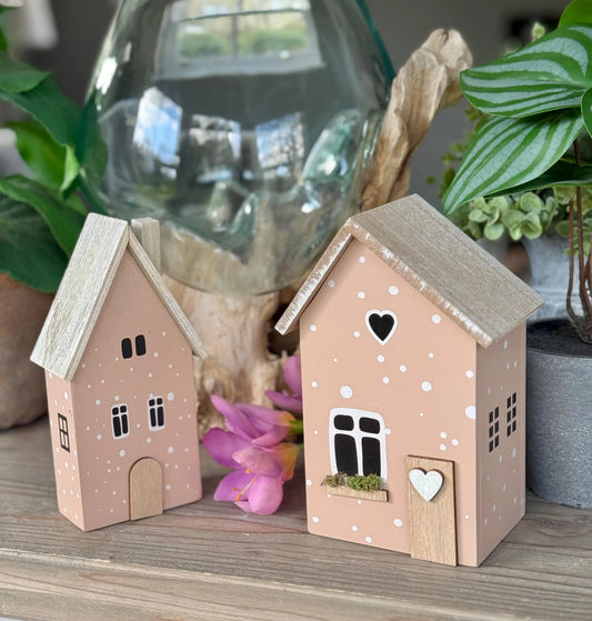 Pink Polka Dot Wooden Houses - Choice of 2 sizes